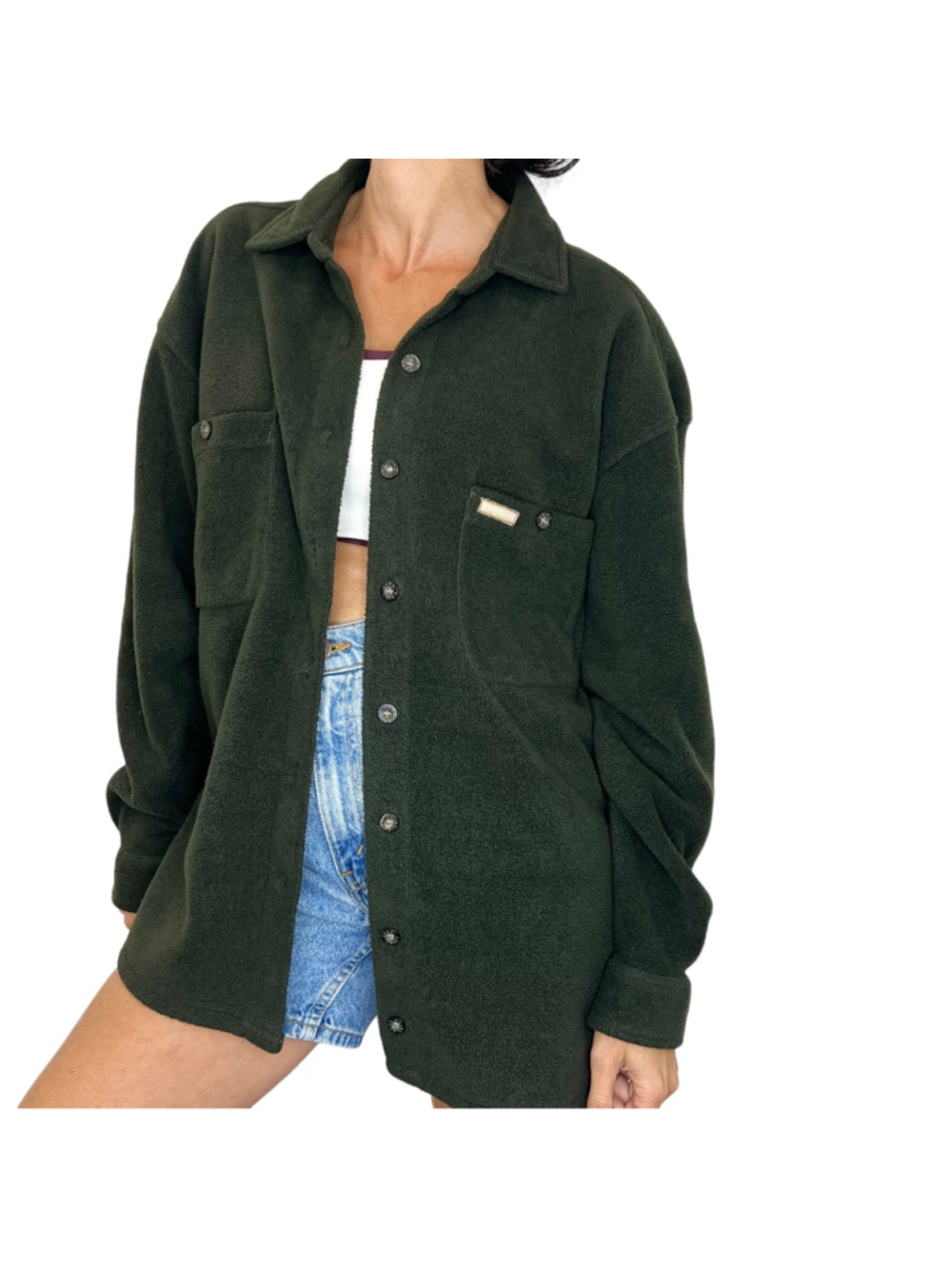 Vintage 90s Y2K Nicole Benisti Point Zero green boxy oversized fleece shacket XL - Picture 1 of 8